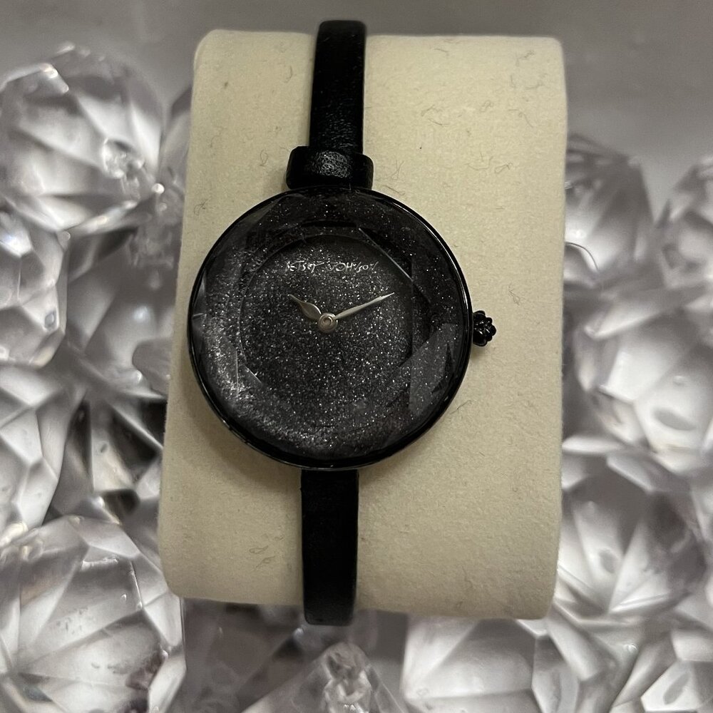 Betsey Johnson Black Leather and Shimmer Watch